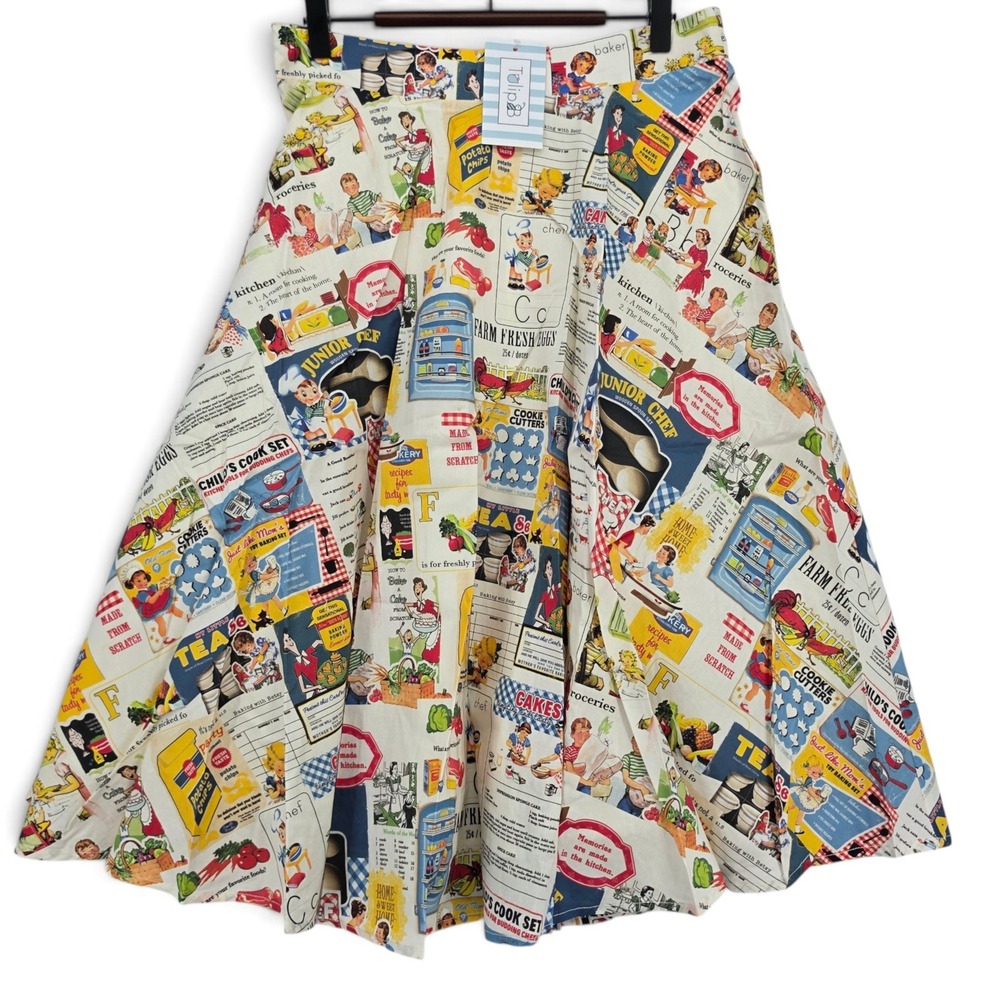 Tulip B Vintage Style Circle Skirt Retro Kitchen Ads Print A-Line Pockets NWT